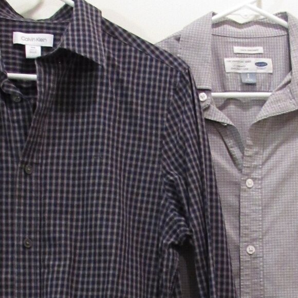 Calvin Klein/Old Navy Men's Dress Shirts Grays Checkered Both Small - Picture 3 of 16